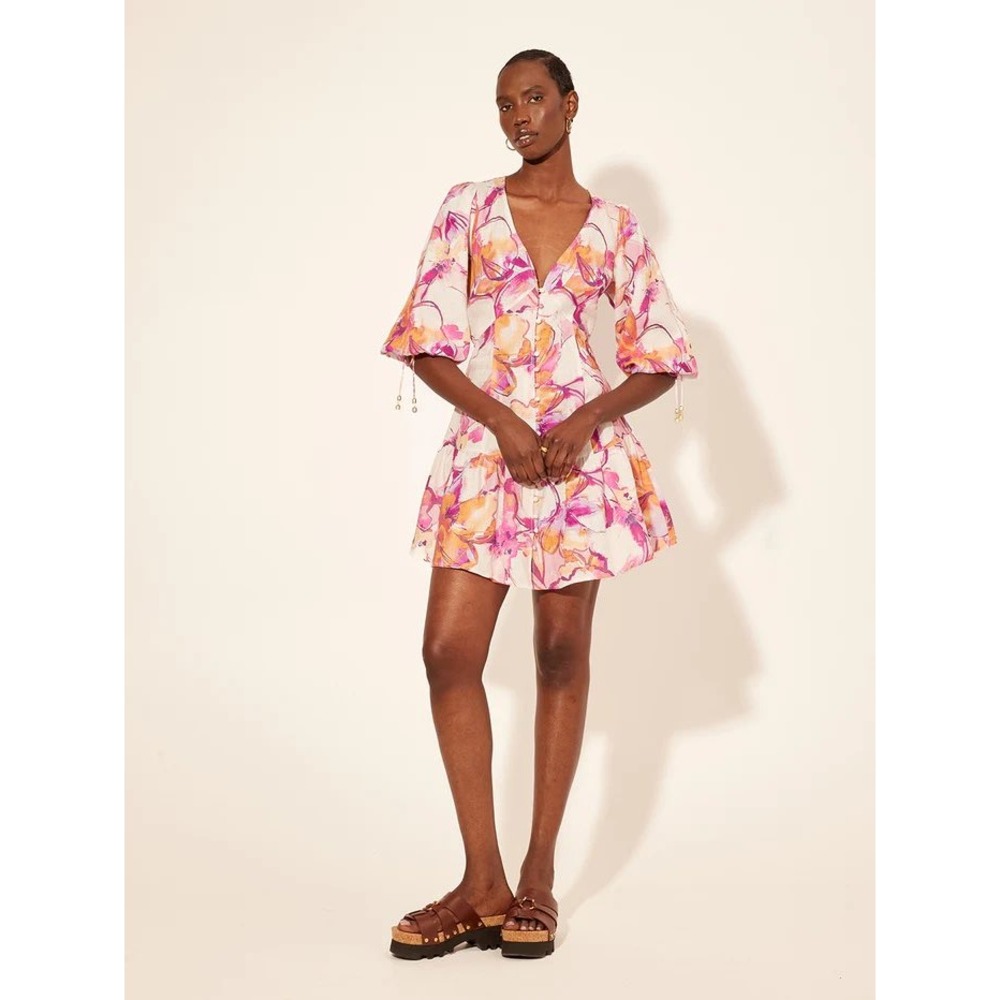 NWT Kivari Nadia Mini Dress Size‎ 8 Feminine Beach Spring Summer Linen Floral